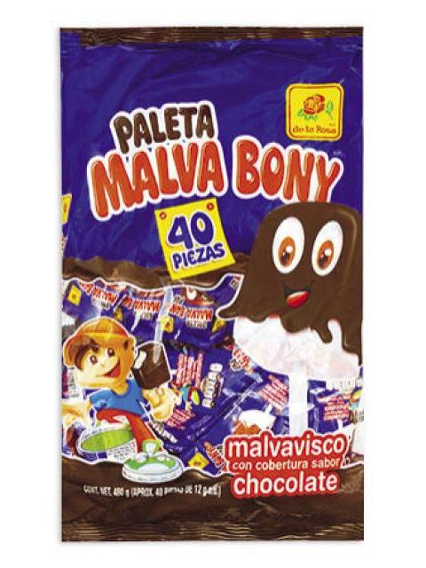 PALETA MALVABONY CON CHOCOLATE DE LA ROSA PAQUETE CON 40 PIEZAS