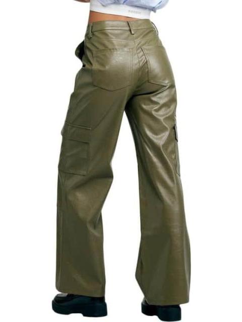 PANTALON RECTO PIEL VEGANA VERDE OLIVO HOLLY LAND