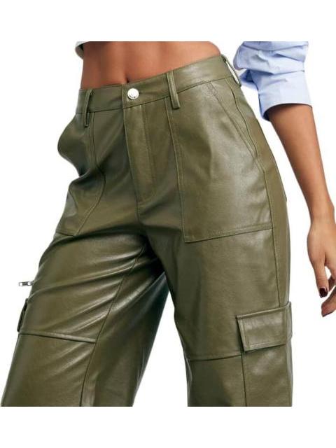 PANTALON RECTO PIEL VEGANA VERDE OLIVO HOLLY LAND