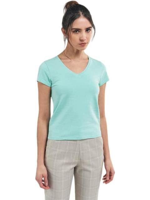 PLAYERA CUELLO V AZUL MENTA HOLLY LAND