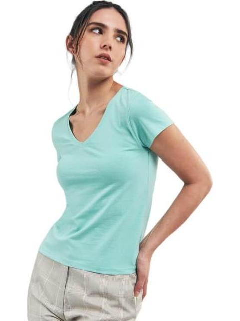 PLAYERA CUELLO V AZUL MENTA HOLLY LAND