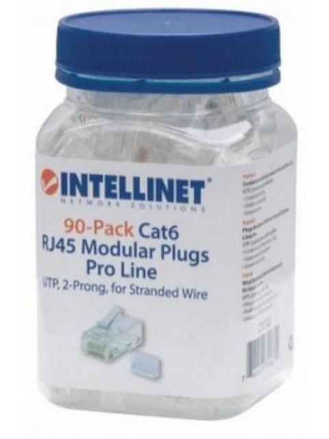 INTELLINET CONECTOR RJ-45 PARA CABLE CAT6 UTP TRANSPARENTE 90 PIEZAS