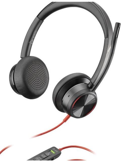 POLY AUDIFONOS CON MICROFONO BLACKWIRE 8225 ALAMBRICO 2.2 METROS USB A NEGRO