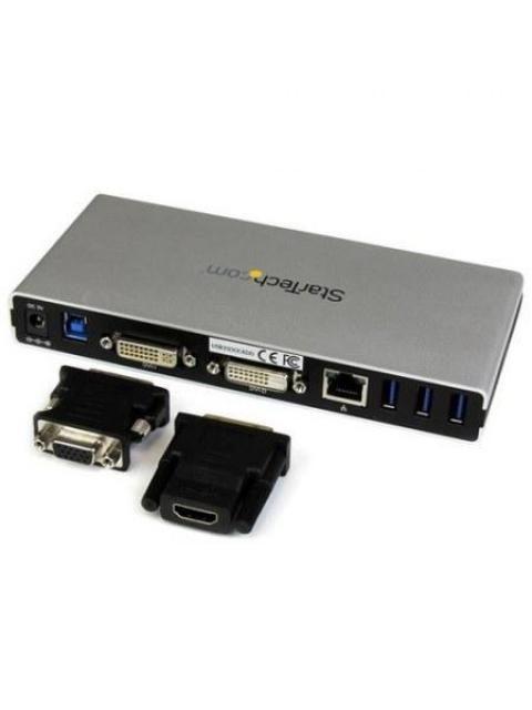 STARTECH  REPLICADOR DE PUERTOS UNIVERSAL USB 3.0 PARA LAPTOP CON DVI DOBLE Y ETHERNET GIGABIT CON ADAPTADORES HDMI VGA