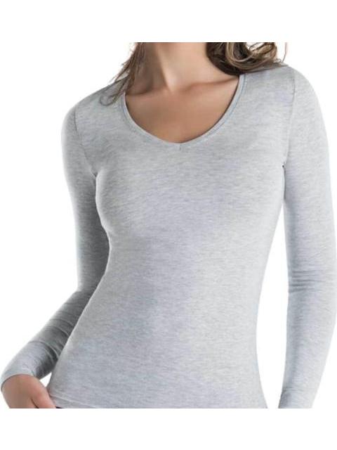 PLAYERA CUELLO V MANGA LARGA GRIS HOLLY LAND