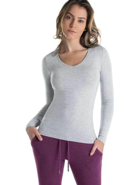PLAYERA CUELLO V MANGA LARGA GRIS HOLLY LAND