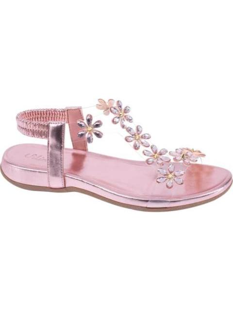 SANDALIA PLANA CON FLORES ROSEGOLD VI LINE
