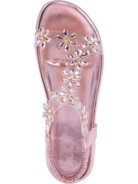 SANDALIA PLANA CON FLORES ROSEGOLD VI LINE