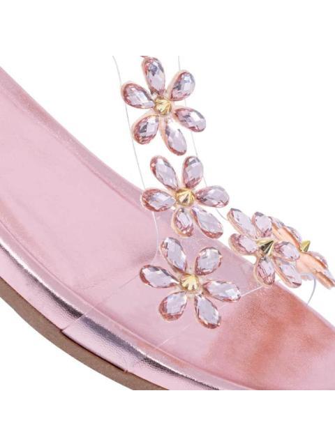 SANDALIA PLANA CON FLORES ROSEGOLD VI LINE