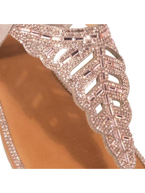 SANDALIA PLANA CON PEDRERIA ROSEGOLD VI LINE