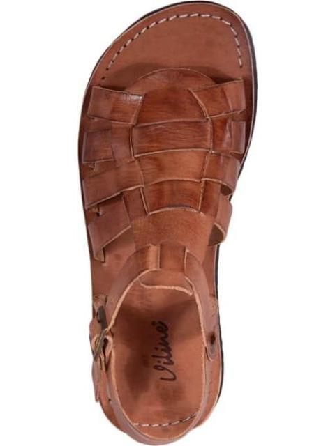 SANDALIA PLANA DE PIEL COGNAC VI LINE