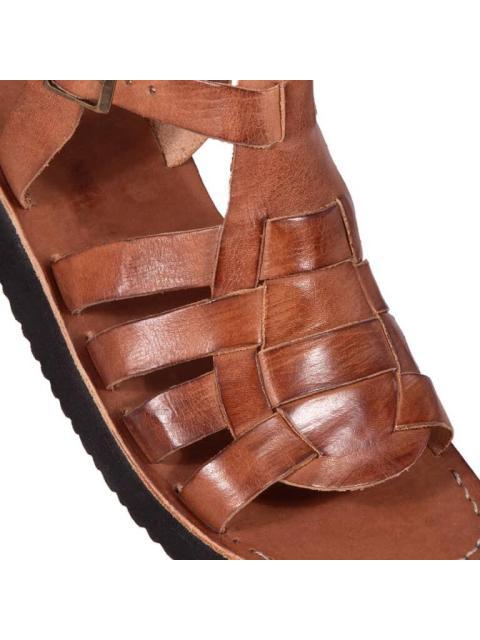 SANDALIA PLANA DE PIEL COGNAC VI LINE