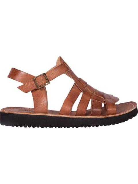 SANDALIA PLANA DE PIEL COGNAC VI LINE