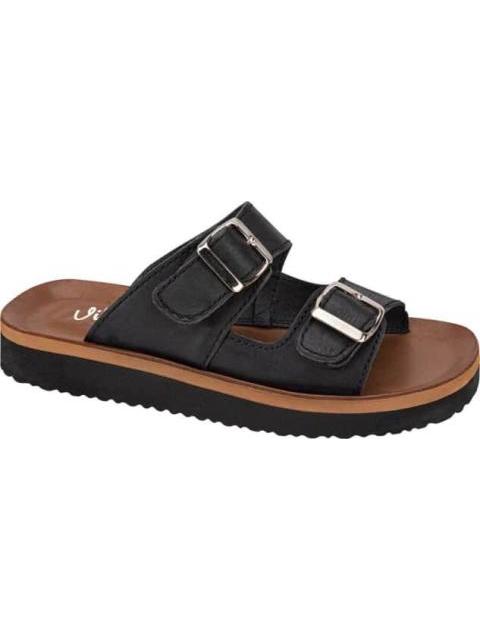 SANDALIA PLANA DE PIEL NEGRO VI LINE