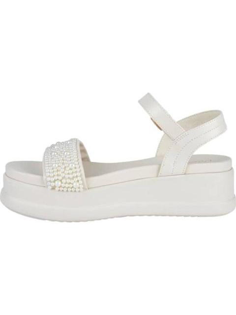 SANDALIA PLANA PERLAS BEIGE/HUESO VI LINE