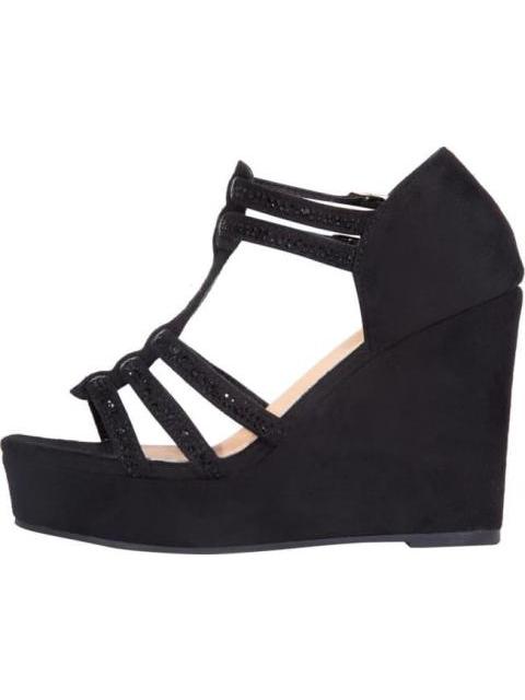 SANDALIA PLATAFORMA CON BRILLOS NEGRO VI LINE FASHION