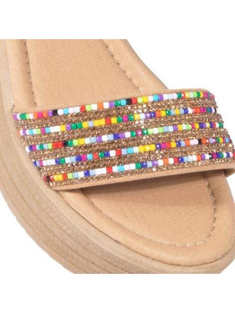 SANDALIA PLATAFORMA CON PIEDRAS CAMEL VI LINE