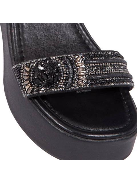 SANDALIA PLATAFORMA CON PIEDRAS NEGRO VI LINE FASHION
