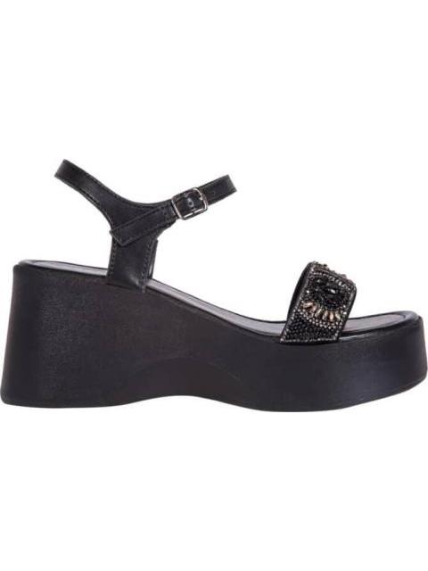 SANDALIA PLATAFORMA CON PIEDRAS NEGRO VI LINE FASHION