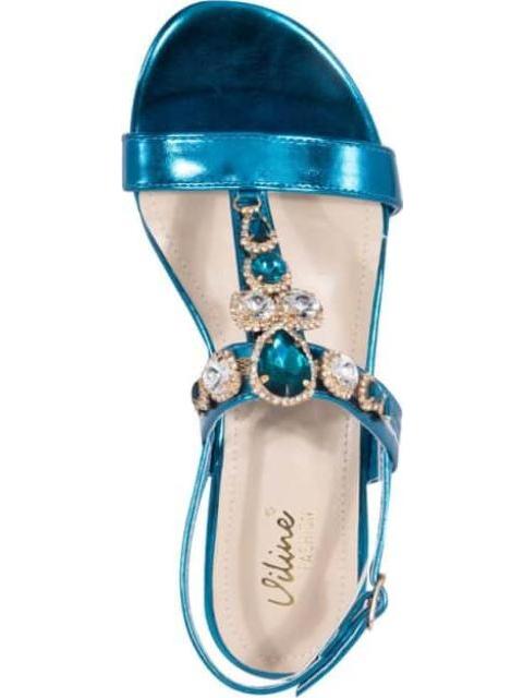 SANDALIA TACON BAJO CON PIEDRAS AZUL VI LINE FASHION