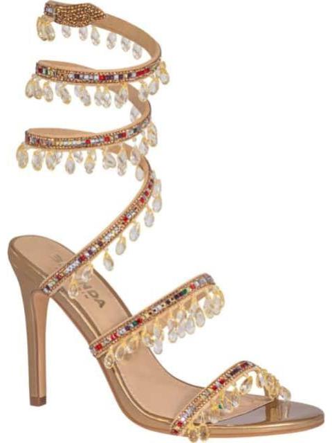 SANDALIA TACON ESPIRAL CON PIEDRAS ORO BELINDA PEREGRIN