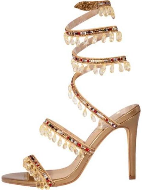 SANDALIA TACON ESPIRAL CON PIEDRAS ORO BELINDA PEREGRIN