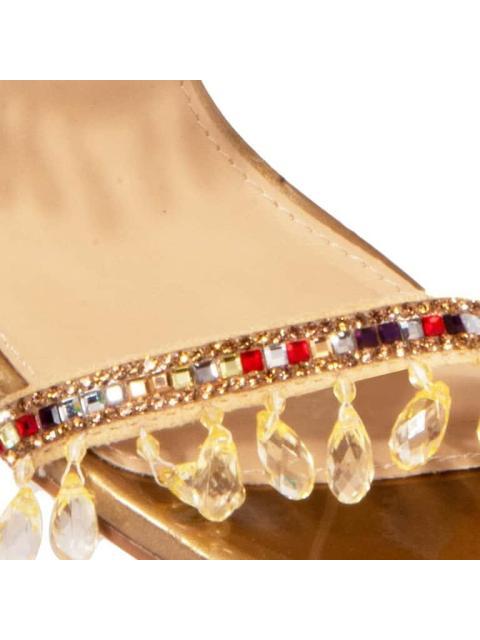 SANDALIA TACON ESPIRAL CON PIEDRAS ORO BELINDA PEREGRIN