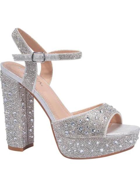 SANDALIA TACON PLATAFORMA Y PIEDRAS PLATA THALIA SODI