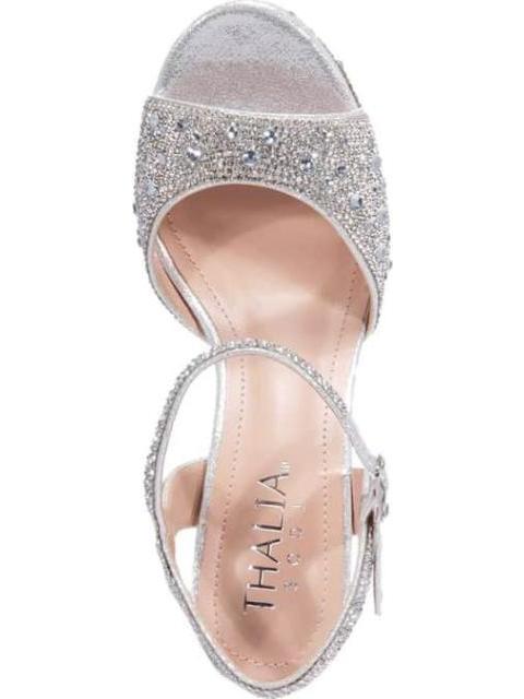 SANDALIA TACON PLATAFORMA Y PIEDRAS PLATA THALIA SODI
