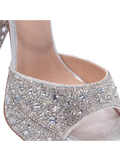 SANDALIA TACON PLATAFORMA Y PIEDRAS PLATA THALIA SODI