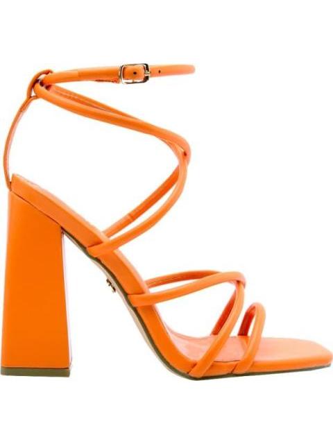 SANDALIA TACON TIRAS AMARRE MONOCOLOR NARANJA BELINDA PEREGRIN