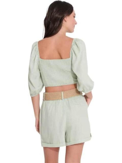 SHORT DE LINO CON CINTURON DE PAJA AZUL MENTA HOLLY LAND