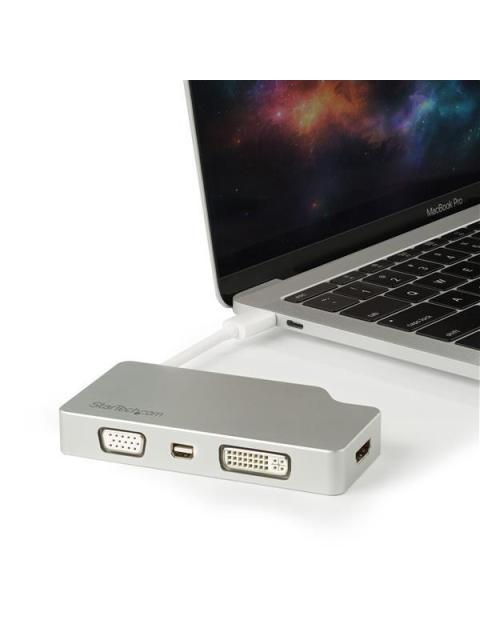 STARTECH  ADAPTADOR 4 EN 1 DE AUDIO Y VIDEO PARA VIAJES USB-C A VGA DVI HDMI O MINI DISPAYPORT