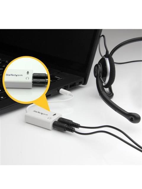 STARTECH  ADAPTADOR DIVISOR 1X 3.5MM MACHO - 2X 3.5MM HEMBRA PARA AUDIFONOS Y MICROFONO BLANCO