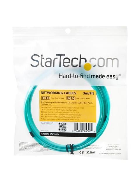STARTECH  CABLE FIBRA OPTICA MULTIMODO DUPLEX OM3 LC MACHO - LC MACHO 3 METROS TURQUESA