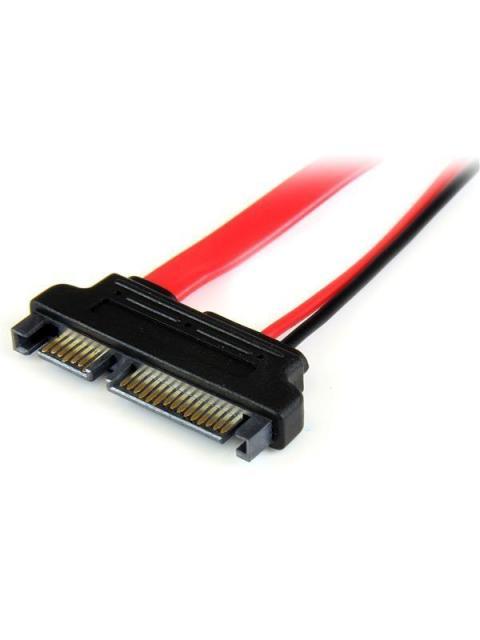 STARTECH  CABLE SLIMLINE SATA 13 PIN MACHO - SATA 7+15 PIN HEMBRA 15CM ROJO