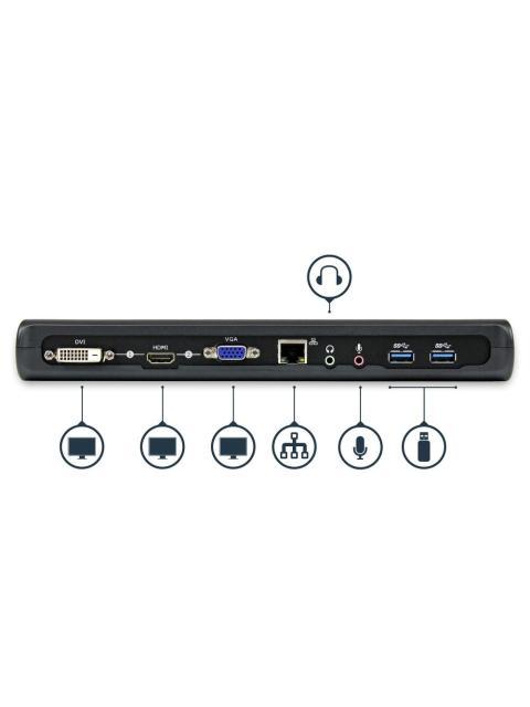 STARTECH  DOCKING STATION PARA LAPTOPS 4X USB 3.0 HDMI DVI VGA NEGRO