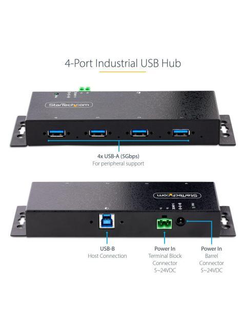 STARTECH  HUB INDUSTRIAL 5000 MBIT-S USB 3.0 DE 4 PUERTOS NEGRO