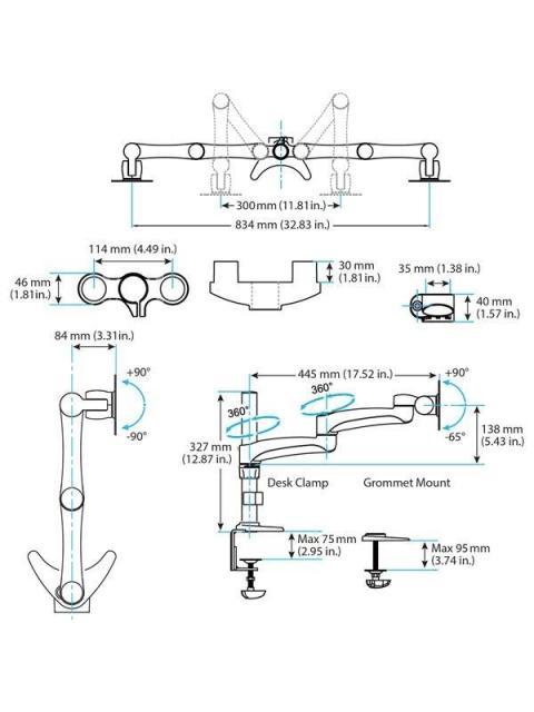 STARTECH  SOPORTE CON BRAZOS ARTICULADOS PARA 2 MONITORES 12-24 MAX. 13.6KGS