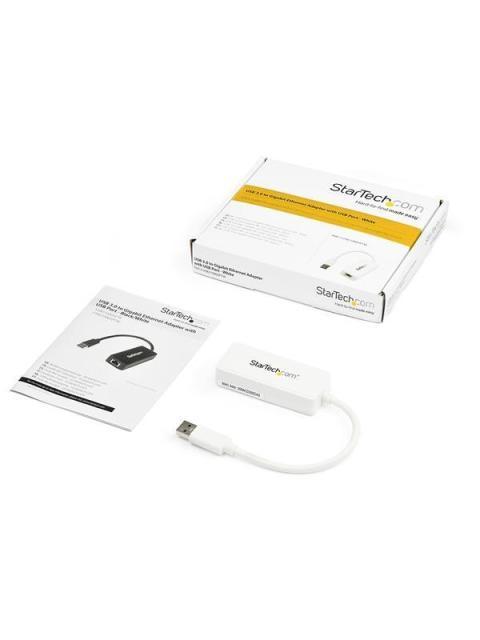 STARTECH  TARJETA ETHERNET EXTERNA USB 3.0 CON HUB ALAMBRICO 1X RJ-45 BLANCO