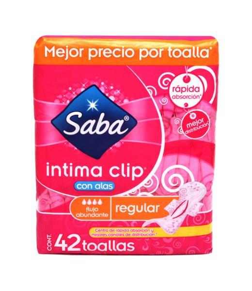 TOALLA FEMENINA SABA CLIP REGULAR CON ALAS PAQUETE CON 42 PIEZAS