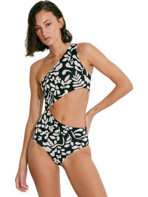 TRAJE DE BAÑO ASIMETICO ESTAMPADO BLANCO/NEGRO HOLLY LAND