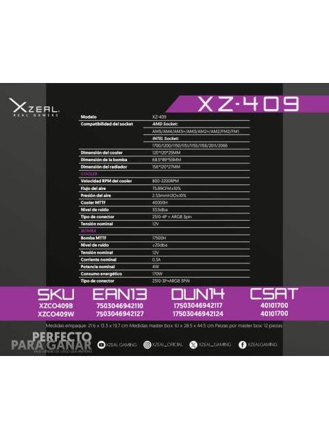 XZEAL XZ409 ENFRIAMIENTO LIQUIDO PARA CPU 1X 120MM 800 - 2200RPM - ¡COMPRA Y RECIBE $50 DE SALDO DE REGALO EN TU PROXIMA COMPRA!